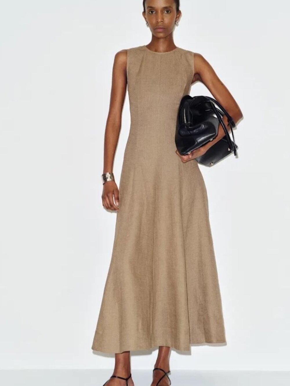 NEW Reformation Cecilia Linen Sleeveless Maxi Dress Dark Oatmeal Tan US 6 UK 10
